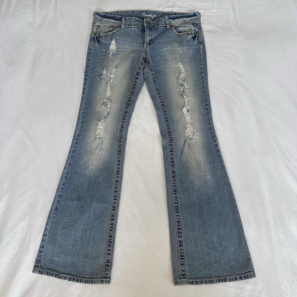 Amethyst Jeans Women's Size 13 Light Blue Low Rise Bootcut Distressed Y2K Denim